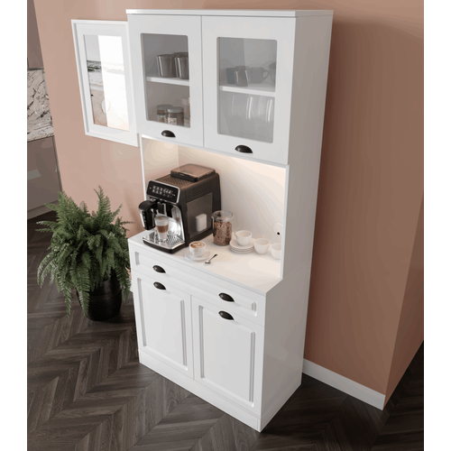 Luna 2 Kapakl� Kahve K��esi � 93 cm MDF, LED Ayd�nlatmal�, �ok Ama�l� Mutfak ve Airfryer Dolab�