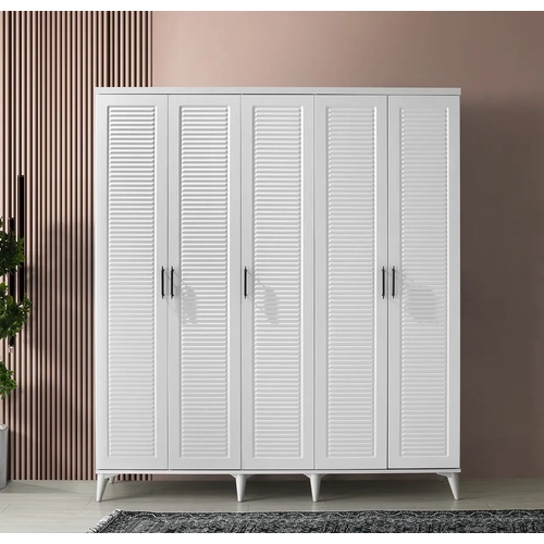 �cretsiz Montaj Paris 5 Kapakl� Komple MDF Beyaz Gard�rop