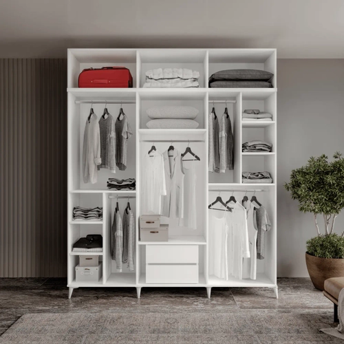 �cretsiz Montaj Milas Gold 6 Kapakl� Komple MDF Ayakl� Y�kl�kl� Gard�rop