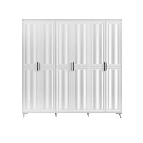 �cretsiz Montaj Efes 6 Kapakl�  Komple MDF Beyaz Gard�rop