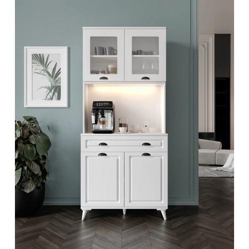 Luna 2 Kapakl� Ayakl� Kahve K��esi � 93 cm MDF, LED Ayd�nlatmal�, �ok Ama�l� Mutfak ve Airfryer Dolab�