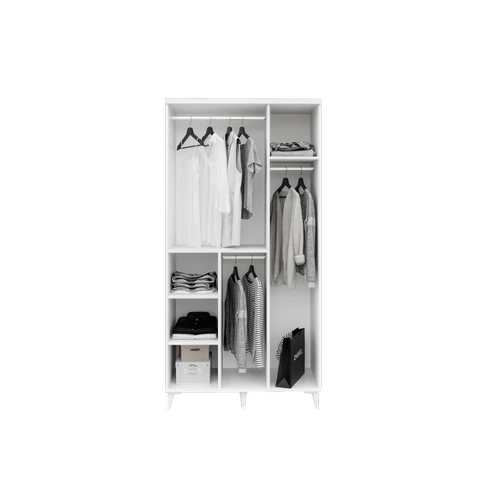 �cretsiz Montaj Milano 3 Kapakl� Komple MDF Beyaz Gard�rop