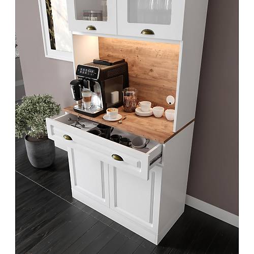 G�zde 2 Kapakl� Kahve K��esi � 93 cm MDF, LED Ayd�nlatmal�, �ok Ama�l� Mutfak ve Airfryer Dolab�