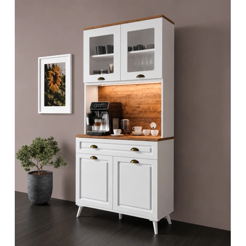 G�zde 2 Kapakl� Ayakl� Kahve K��esi � 93 cm MDF, LED Ayd�nlatmal�, �ok Ama�l� Mutfak ve Airfryer Dolab�