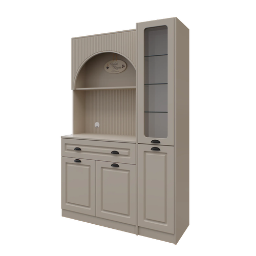 Siena Kum Beji Midi Sa� Vitrinli 130 cm Komple MDF LED Ayd�nlatmal� Kahve K��esi Montaj Dahil