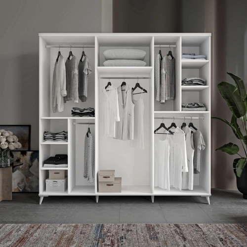 �cretsiz Montaj Odesa 6 Kapakl�  Komple MDF Beyaz Gard�rop