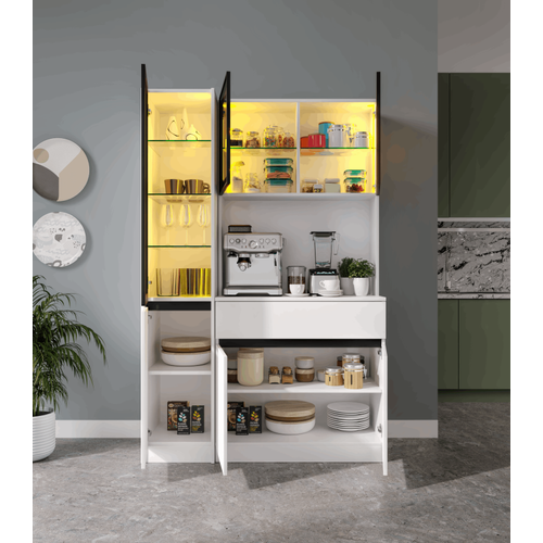 Lotus Midi Sol Vitrinli Kahve K��esi Komple MDF LED Mutfak Dolab�