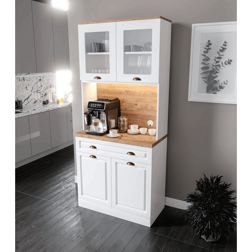 Gzde 2 Kapakl Kahve Kesi  93 cm MDF, LED Aydnlatmal, ok Amal Mutfak ve Airfryer Dolab