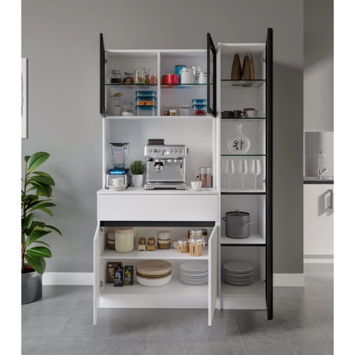 Moon Midi Sa� Vitrinli Kahve K��esi Komple MDF LED Mutfak Dolab�