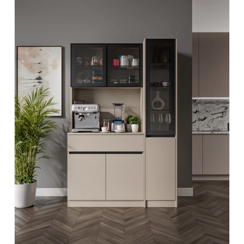Viona Kum Beji Midi Sa� Vitrinli Komple MDF LED Ayd�nlatmal� Kahve K��esi
