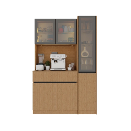 Bambu Midi Sa� Vitrinli Komple MDF LED Ayd�nlatmal� Kahve K��esi