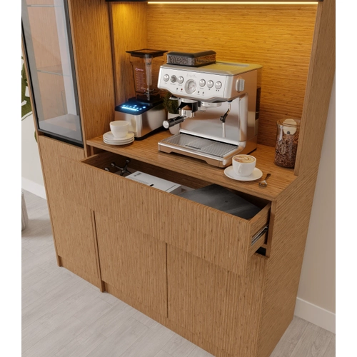 Bambu Midi Sol Vitrinli Komple MDF LED Ayd�nlatmal� Kahve K��esi