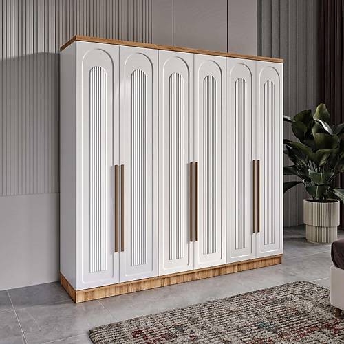 cretsiz Montaj Flora 6 Kapakl Komple MDF Gardrop