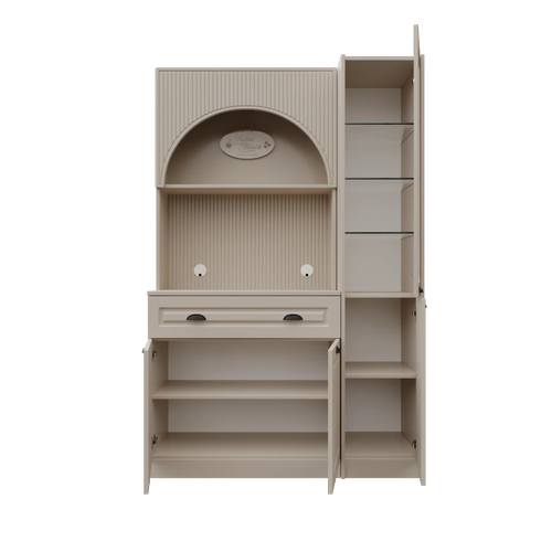 Siena Kum Beji Midi Sa� Vitrinli 130 cm Komple MDF LED Ayd�nlatmal� Kahve K��esi Montaj Dahil