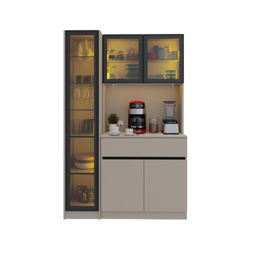 Lora Kum Beji Midi Sol Vitrinli Komple MDF LED Ayd�nlatmal� Kahve K��esi