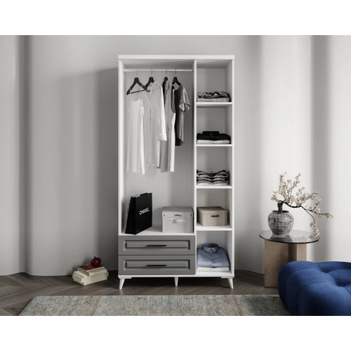 �cretsiz Montaj G�zde 3 Kapakl� �ekmeceli  Komple MDF Antrasit - Beyaz Gard�rop