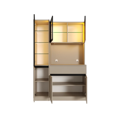 Viona Kum Beji Midi Sol Vitrinli Komple MDF LED Ayd�nlatmal� Kahve K��esi