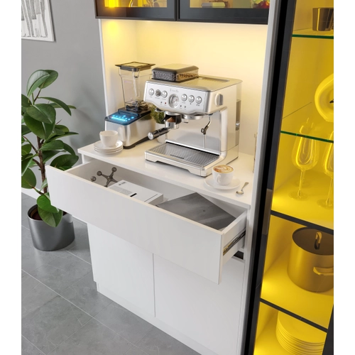 Moon Midi Sa� Vitrinli Kahve K��esi Komple MDF LED Mutfak Dolab�
