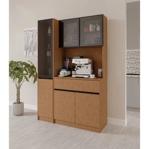 Bambu Midi Sol Vitrinli Komple MDF LED Ayd�nlatmal� Kahve K��esi