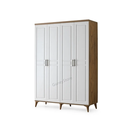 �cretsiz Montaj Sport 4 Kapakl� Komple MDF Atlantik �am-Beyaz Gard�rop