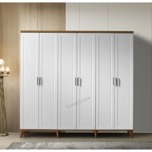 �cretsiz Montaj Paris 6 Kapakl�  Komple MDF Atlantik �am-Beyaz Gard�rop