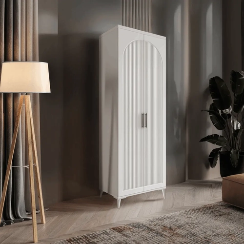 �cretsiz Montaj Oslo 2 Kapakl� Komple MDF Beyaz Gard�rop