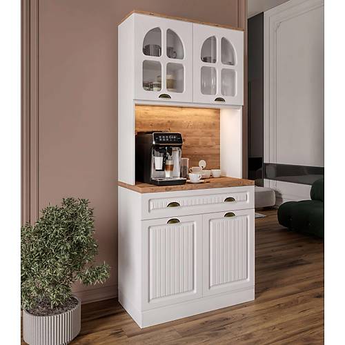 Efes 2 Kapakl Kahve Kesi  93 cm MDF, LED Aydnlatmal, ok Amal Mutfak ve Airfryer Dolab