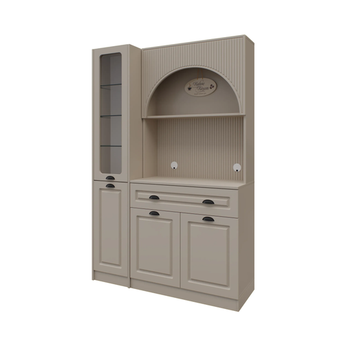 Siena Kum Beji Midi Sol Vitrinli 130 cm Komple MDF LED Ayd�nlatmal� Kahve K��esi Montaj Dahil