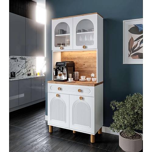 Rosa 2 Kapakl� Kahve K��esi � 93 cm MDF, LED Ayd�nlatmal�, �ok Ama�l� Mutfak ve Airfryer Dolab�