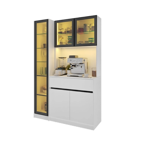 Moon Midi Sol Vitrinli Kahve K��esi Komple MDF LED Mutfak Dolab�