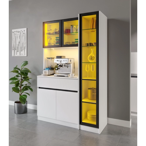 Moon Midi Sa� Vitrinli Kahve K��esi Komple MDF LED Mutfak Dolab�