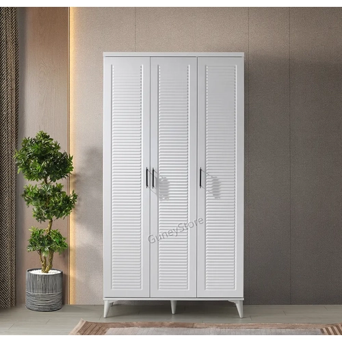 �cretsiz Montaj Paris 3 Kapakl� Komple MDF Beyaz Gard�rop