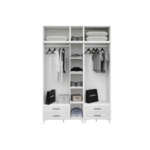 �cretsiz Montaj G�zde 5 Kapakl� 4 �ekmeceli Y�kl�kl� Komple MDF  Beyaz Gard�rop