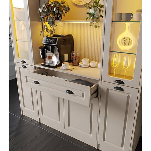 Siena Maxi 170 cm Komple MDF Cam Vitrinli Kahve K��esi - Kum Beji | Montaj Dahil