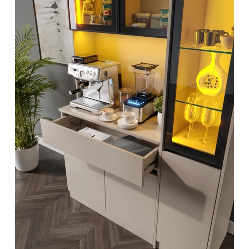 Viona Kum Beji Midi Sa� Vitrinli Komple MDF LED Ayd�nlatmal� Kahve K��esi