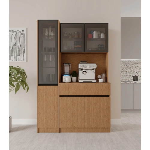 Bambu Midi Sol Vitrinli Komple MDF LED Ayd�nlatmal� Kahve K��esi