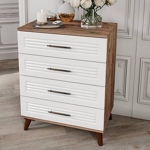 Paris 4 �ekmeceli Aynas�z MDF Atlantik �am Beyaz �ifonyer