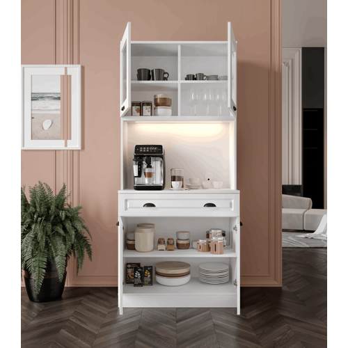 Luna 2 Kapakl� Kahve K��esi � 93 cm MDF, LED Ayd�nlatmal�, �ok Ama�l� Mutfak ve Airfryer Dolab�