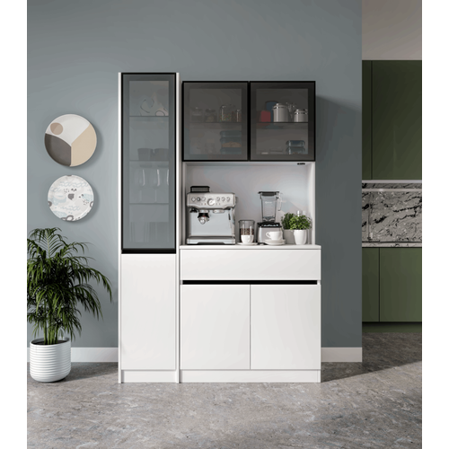 Lotus Midi Sol Vitrinli Kahve K��esi Komple MDF LED Mutfak Dolab�