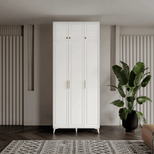 �cretsiz Montaj Milas Gold 3 Kapakl� Komple MDF Ayakl� Y�kl�kl� Gard�rop