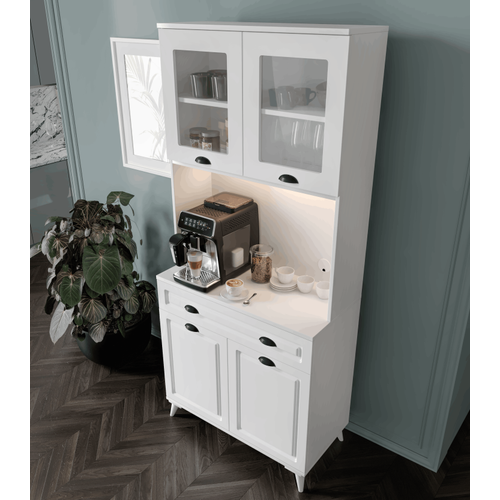 Luna 2 Kapakl� Ayakl� Kahve K��esi � 93 cm MDF, LED Ayd�nlatmal�, �ok Ama�l� Mutfak ve Airfryer Dolab�