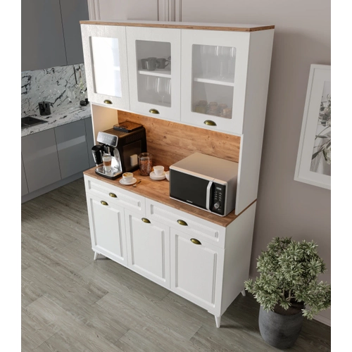 G�zde Kahve K��esi - 140 cm MDF Mutfak Dolab� Ayakl�- LED Ayd�nlatmal� - �cretsiz Montaj