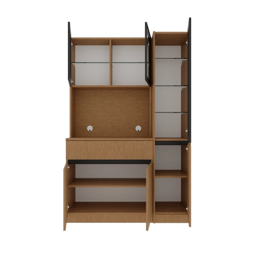 Bambu Midi Sa� Vitrinli Komple MDF LED Ayd�nlatmal� Kahve K��esi
