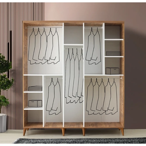 �cretsiz Montaj Sport 5 Kapakl�  Komple MDF Atlantik �am-Beyaz Gard�rop