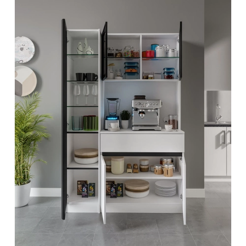 Moon Midi Sol Vitrinli Kahve K��esi Komple MDF LED Mutfak Dolab�