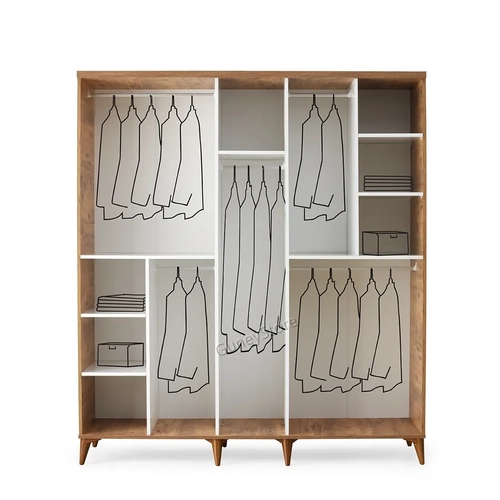�cretsiz Montaj Paris 5 Kapakl�  Komple MDF Atlantik �am-Beyaz Beyaz Gard�rop