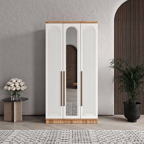 cretsiz Montaj Rosa 3 Kapakl Aynal Komple MDF Gardrop