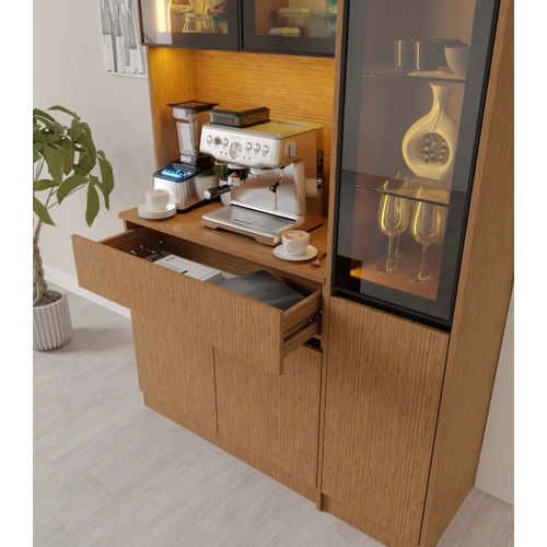 Bambu Midi Sa� Vitrinli Komple MDF LED Ayd�nlatmal� Kahve K��esi