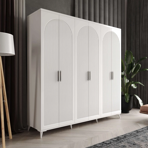 �cretsiz Montaj Oslo 6 Kapakl� Komple MDF Beyaz Gard�rop