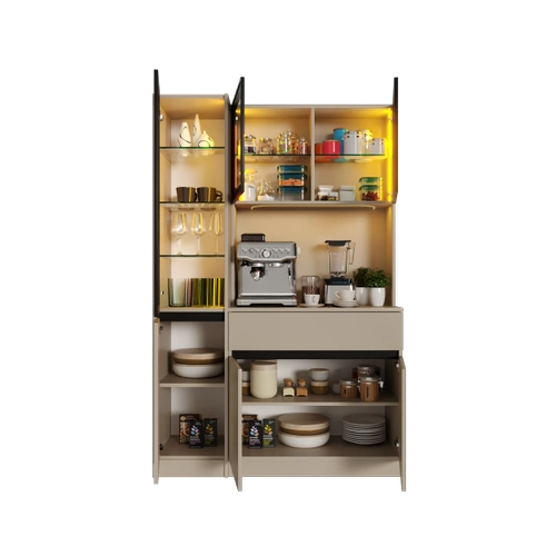 Viona Kum Beji Midi Sol Vitrinli Komple MDF LED Ayd�nlatmal� Kahve K��esi